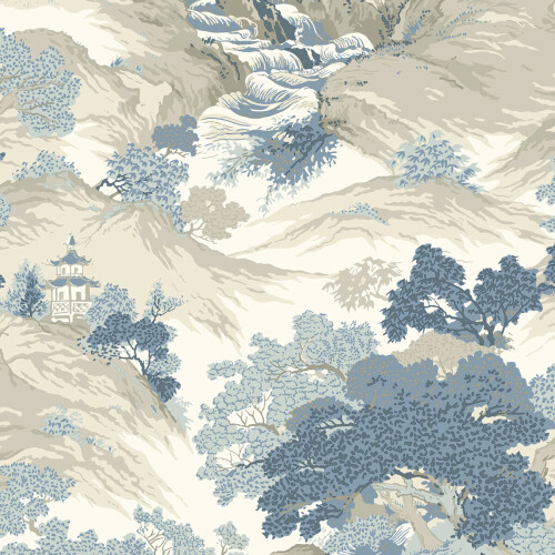 Crown (China Blue) Crown Archives Oriental Landscape Wallpaper