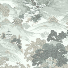 (Green) Crown Archives Oriental Landscape Wallpaper