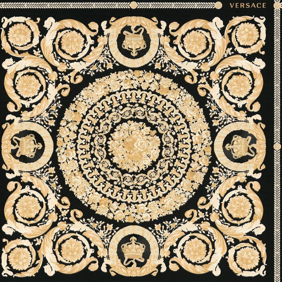 Versace Heritage Tile Panel Wallpaper - Black and Gold - 37055-3 - 10m x 70cm