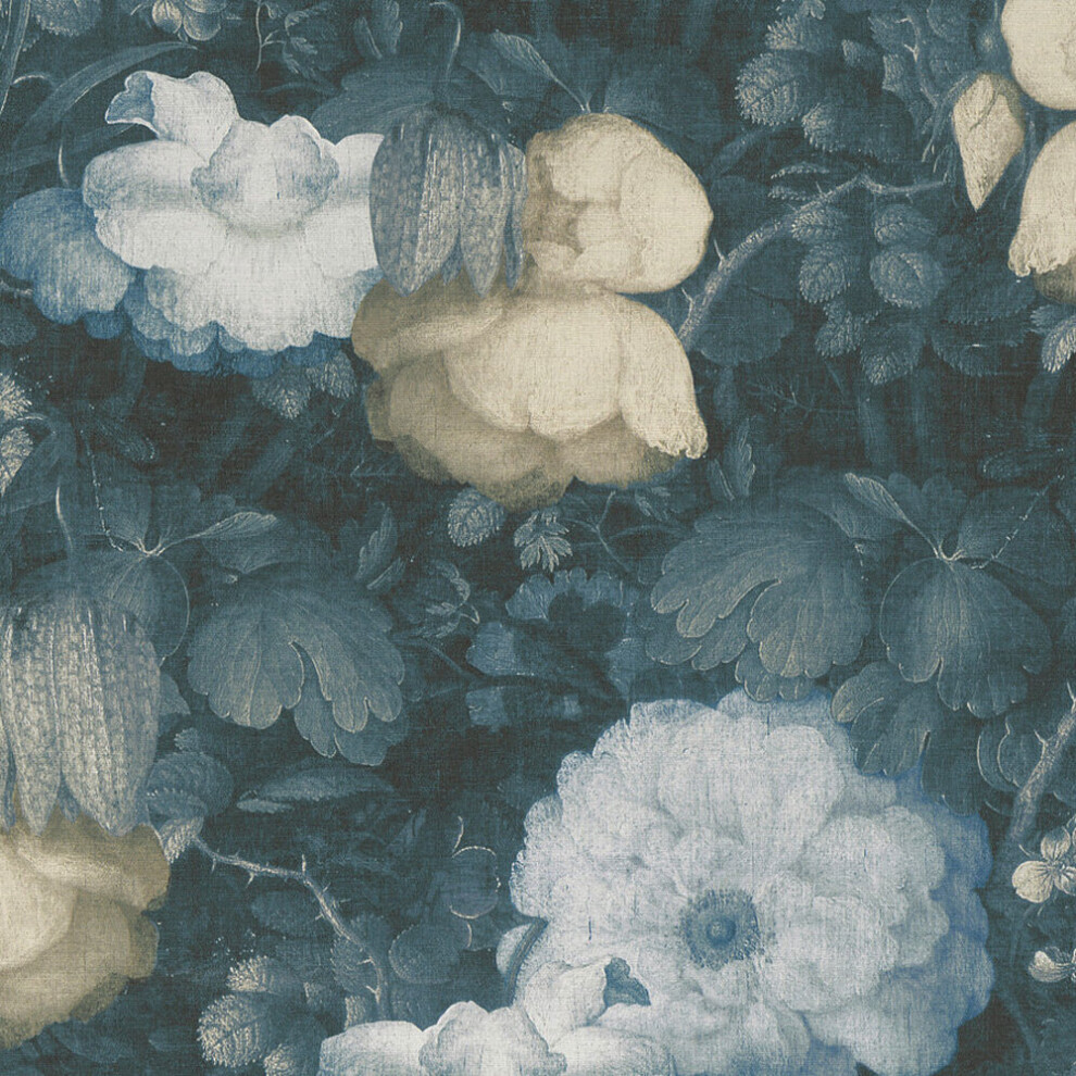 Anke & Daan Amsterdam Linen Floral Wallpaper Blue AS Creation 36921-3