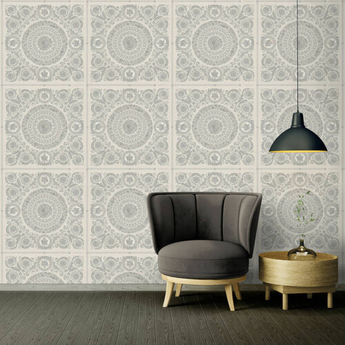 AS Creation Versace Heritage Tile Panel Wallpaper - Grey and Silver - 37055-5 - 10m x 70cm 1