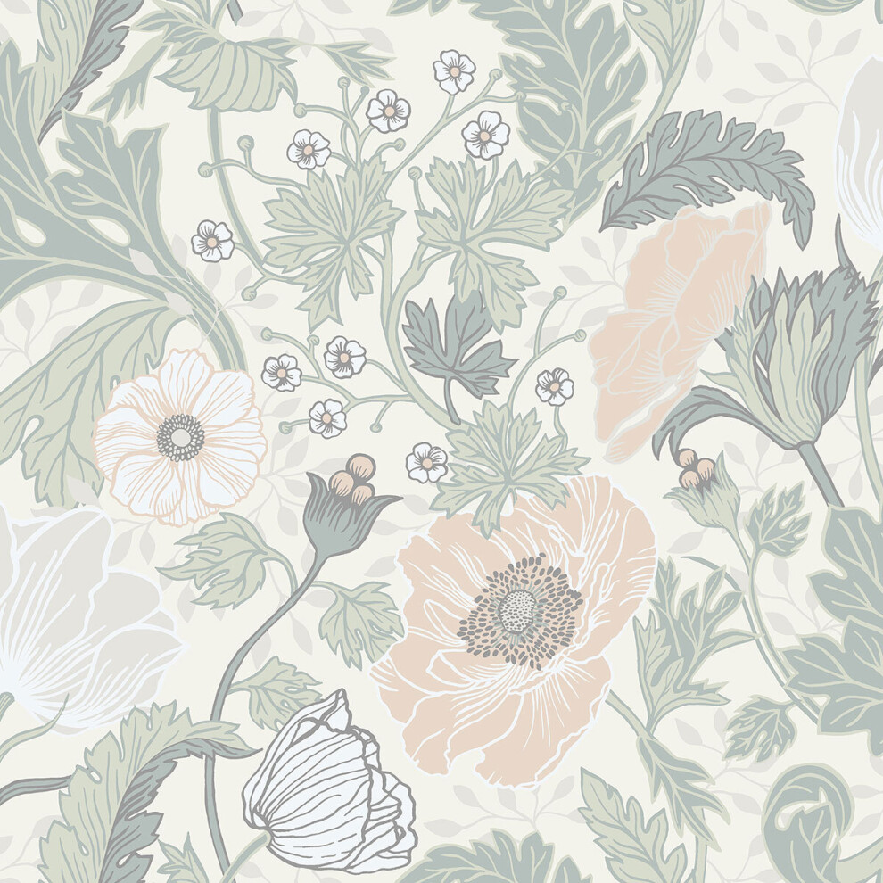 B&Q -  Apelviken 2 White Lightgreen Anemone Smooth Wallpaper - Image 4