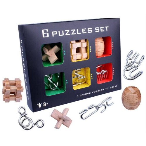 6 Wood and Metal Puzzles Set 2