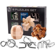 6 Wood and Metal Puzzles Set