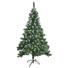 6ft Artificial Christmas Tree Metal Stand Snowy Pine Cones Green Xmas