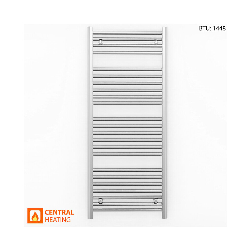 (550 X 1200 (BTU: 1448), Chrome Angled Valves) 550mm Wide Chrome Towel Rail Radiator With Valves