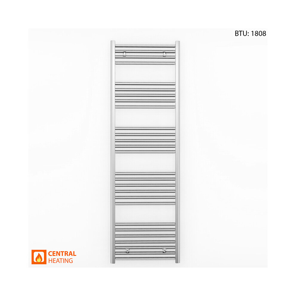 (550 x 1600 (BTU: 1808), Chrome Straight Valves) 550mm Wide Chrome Towel Rail Radiator With Valves