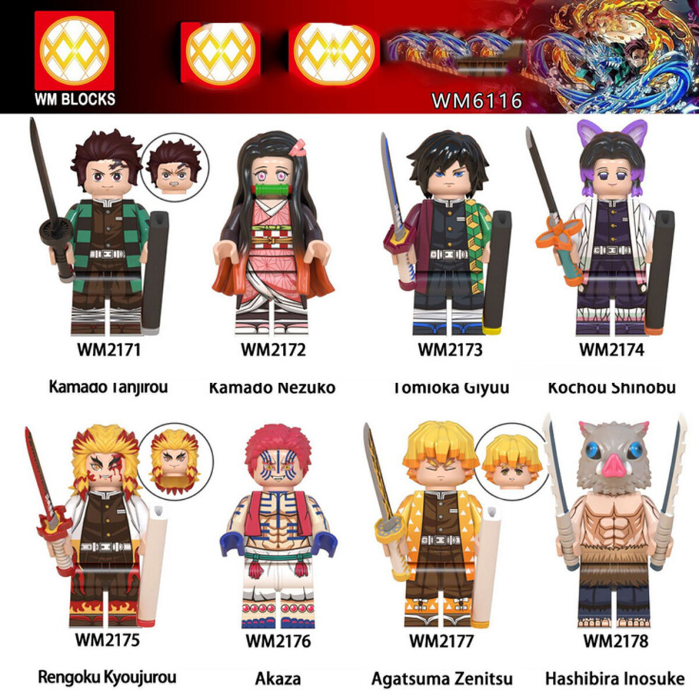 8PCS/SET Demon Slayer Minifigure Building Blocks Fits Lego