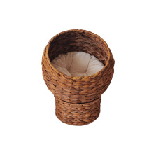 Round Pet House Natural Rattan Bed basket Soft Cushion-G-0490