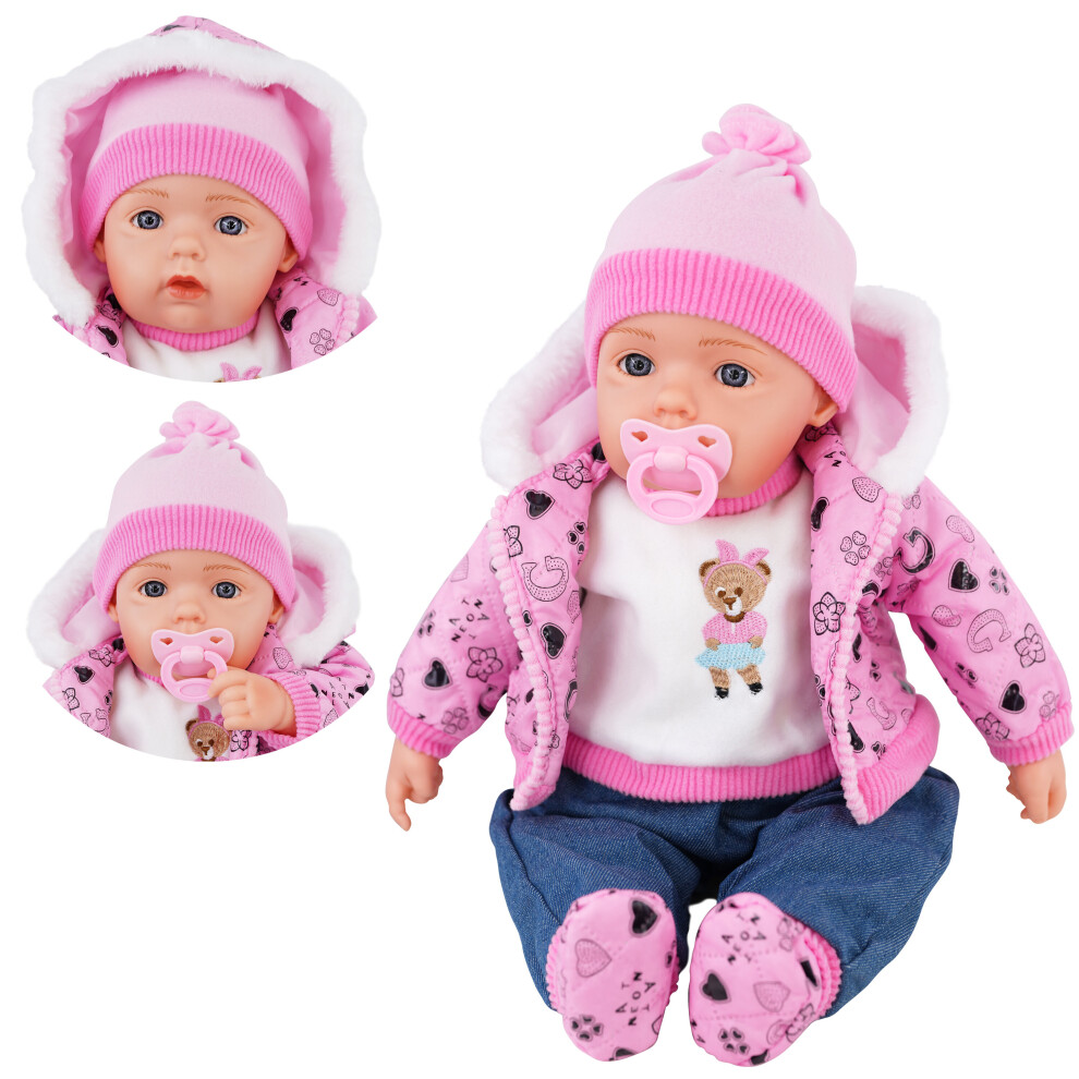 (Neon Pink) The Magic Toy Shop 20" Lifelike Soft Baby Doll With Dummy & 12 Sounds