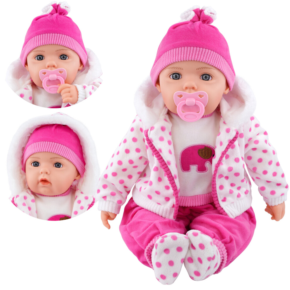 (Spotty Coat) The Magic Toy Shop 20" Lifelike Soft Baby Doll With Dummy & 12 Sounds