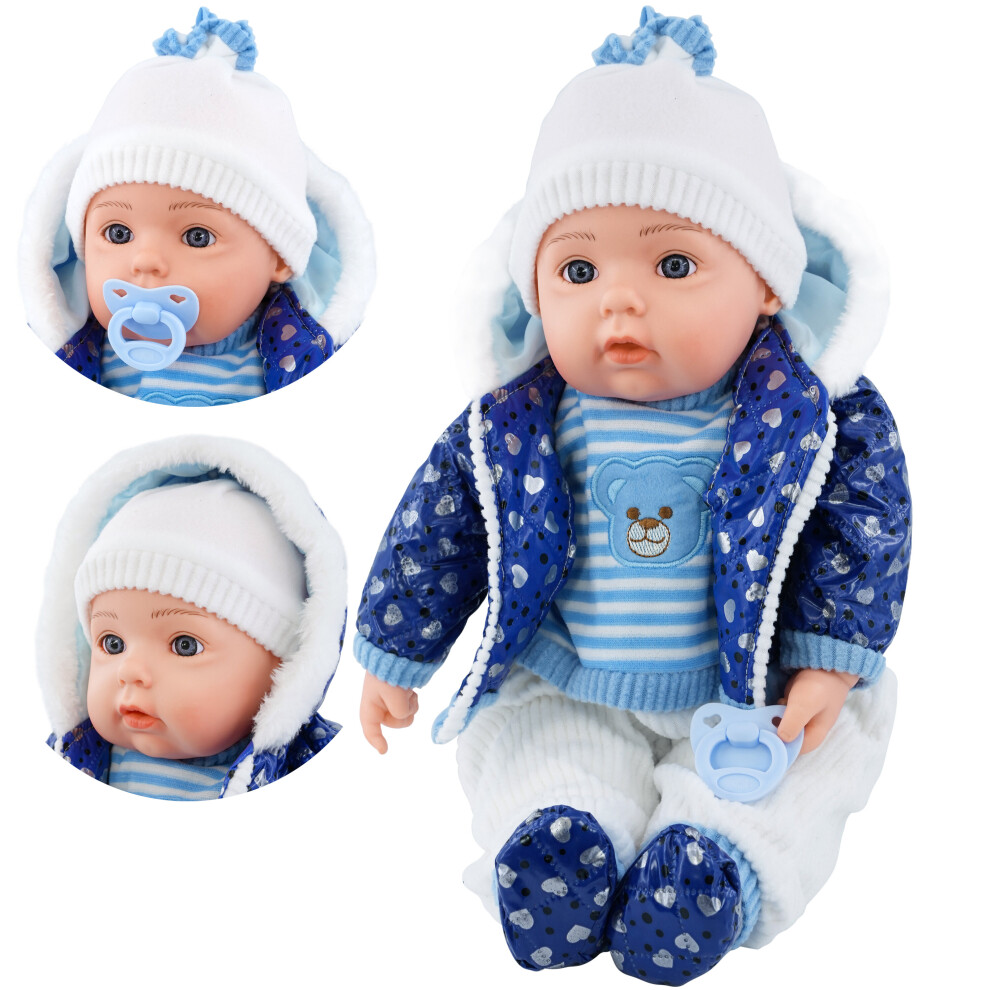 (Blue) The Magic Toy Shop 20" Lifelike Soft Baby Doll With Dummy & 12 Sounds