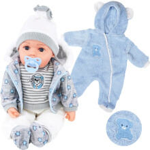 (Grey Onesie) The Magic Toy Shop 20" Lifelike Soft Baby Doll With Dummy & 12 Sounds