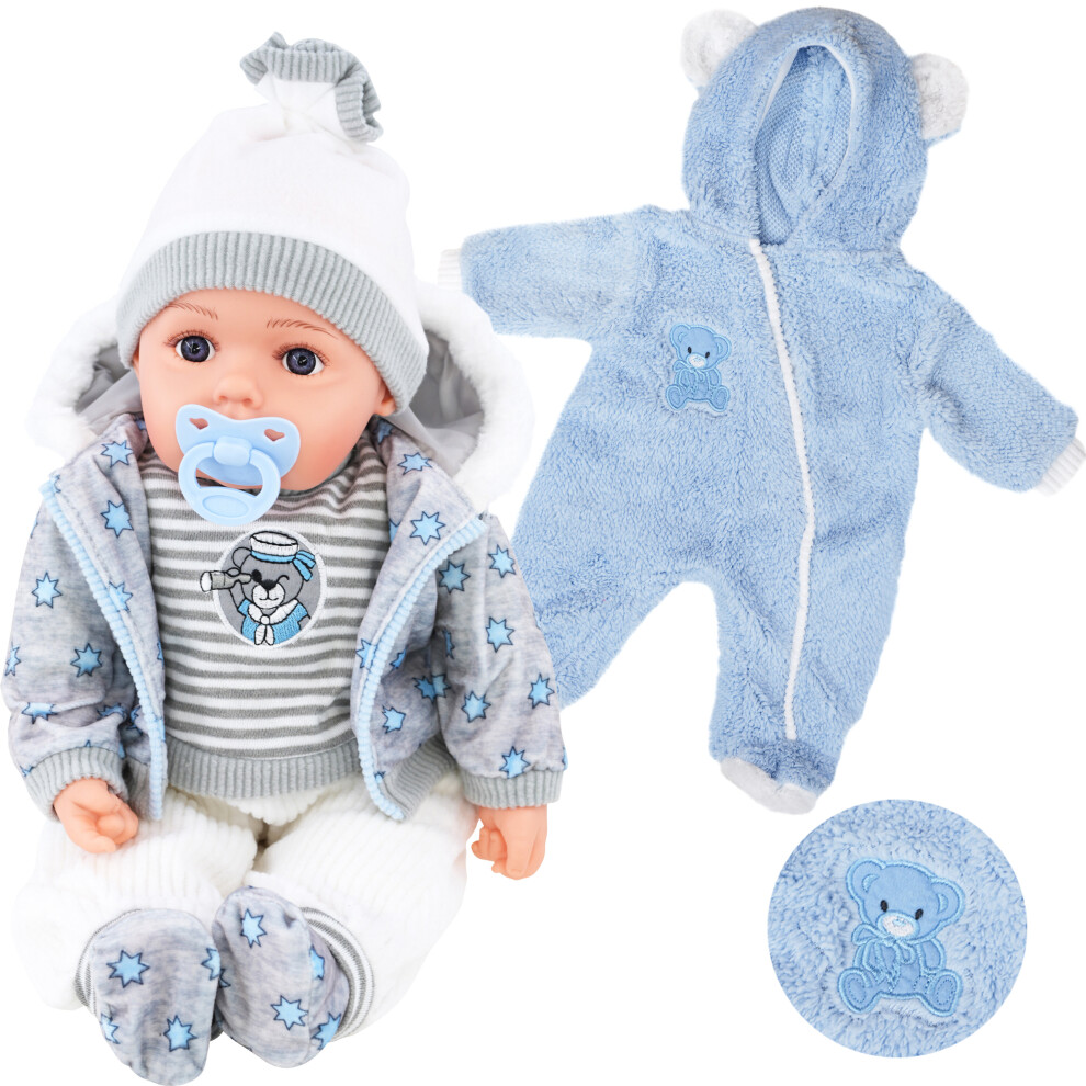 Bibi Doll (Grey Onesie) The Magic Toy Shop 20" Lifelike Soft Baby Doll With Dummy & 12 Sounds