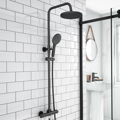 Arezzo Modern Round Thermostatic Shower Matt Black on OnBuy