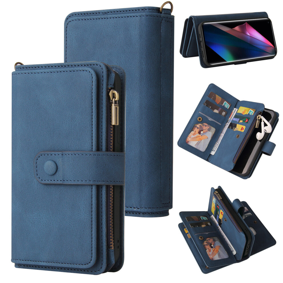Gangxun Oppo Find X3 Pro Case Wallet Flip Card Holder Pu Leather Magnetic Protective Flip Cover - Blue