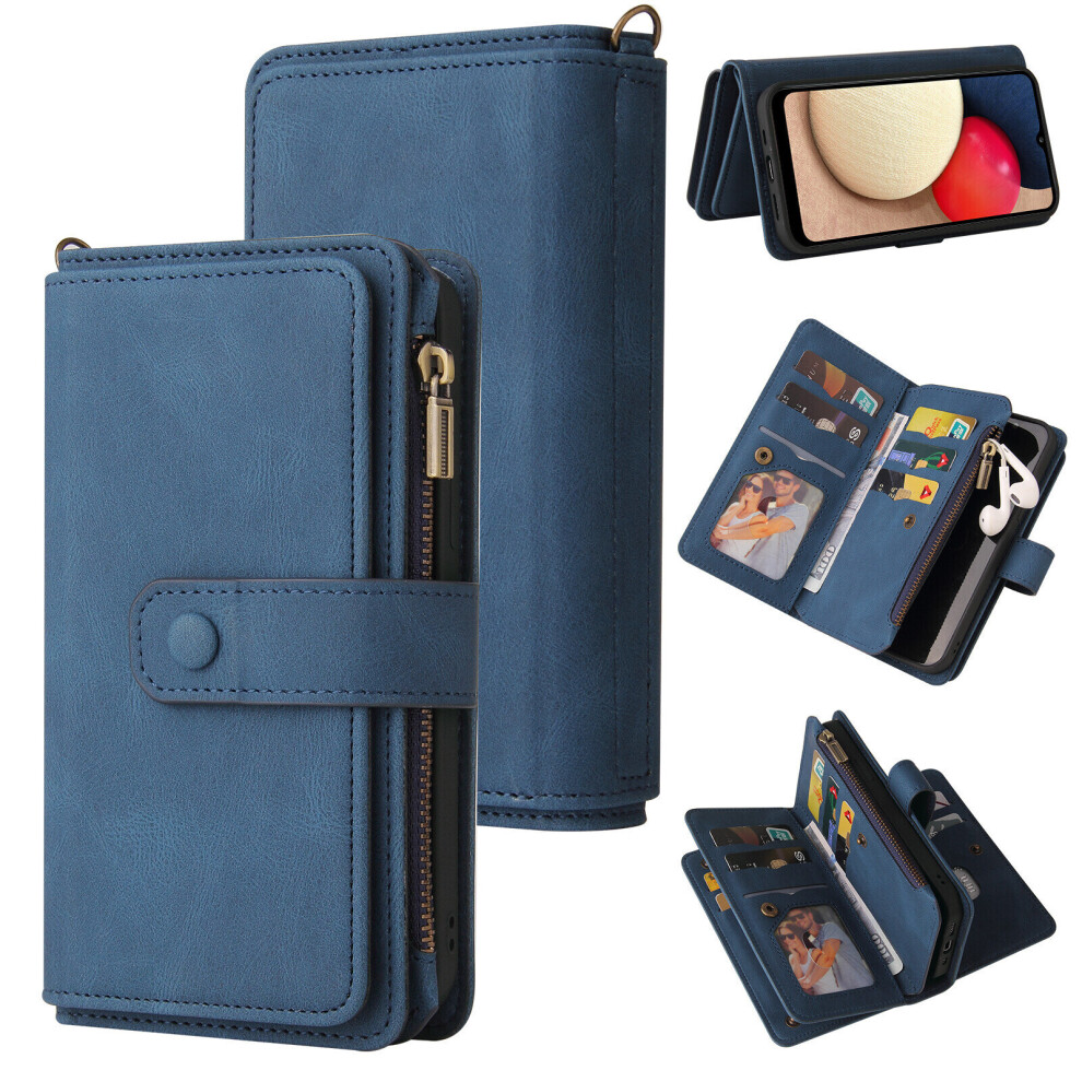 Samsung Galaxy A02S Case Wallet Flip Card Holder PU Leather Magnetic Protective Flip Cover - Blue