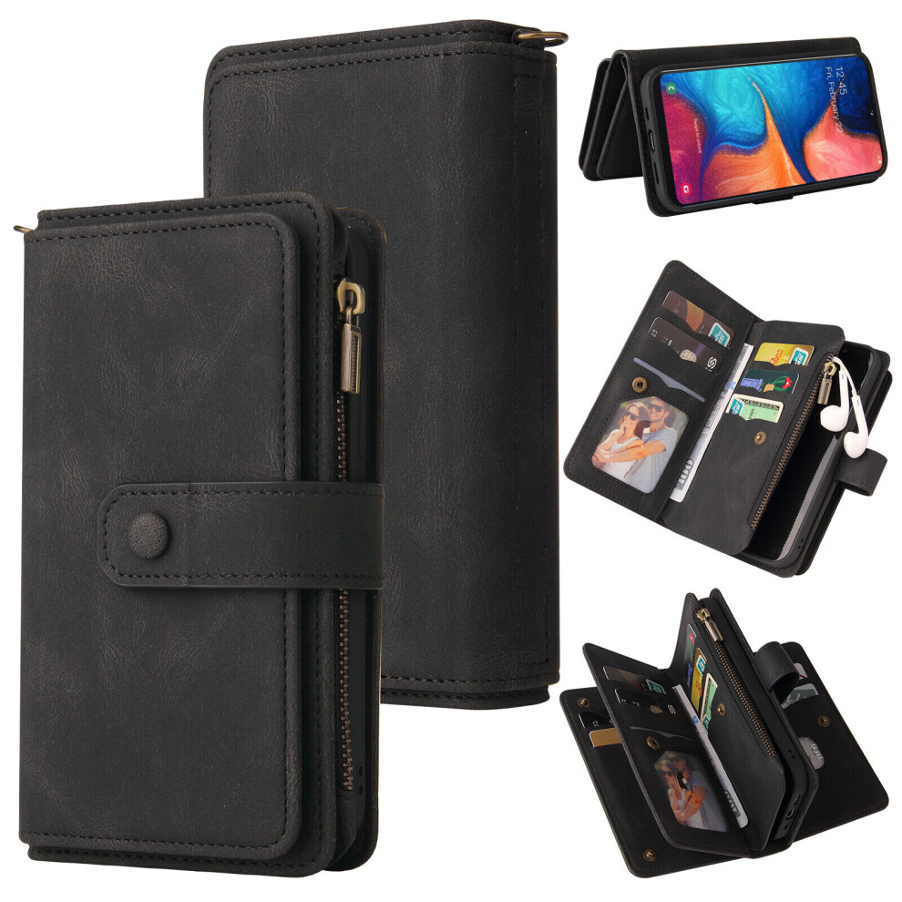 Samsung Galaxy A20E Case Wallet Flip Card Holder PU Leather Magnetic Protective Flip Cover - Black