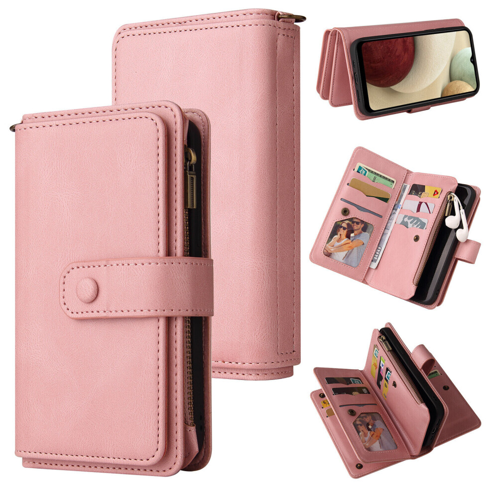 Samsung Galaxy A12 5G Case Wallet Flip Card Holder PU Leather Magnetic Protective Flip Cover - Pink
