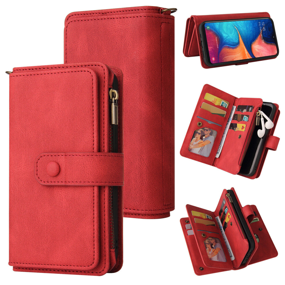 Samsung Galaxy A20E Case Wallet Flip Card Holder PU Leather Magnetic Protective Flip Cover - Red