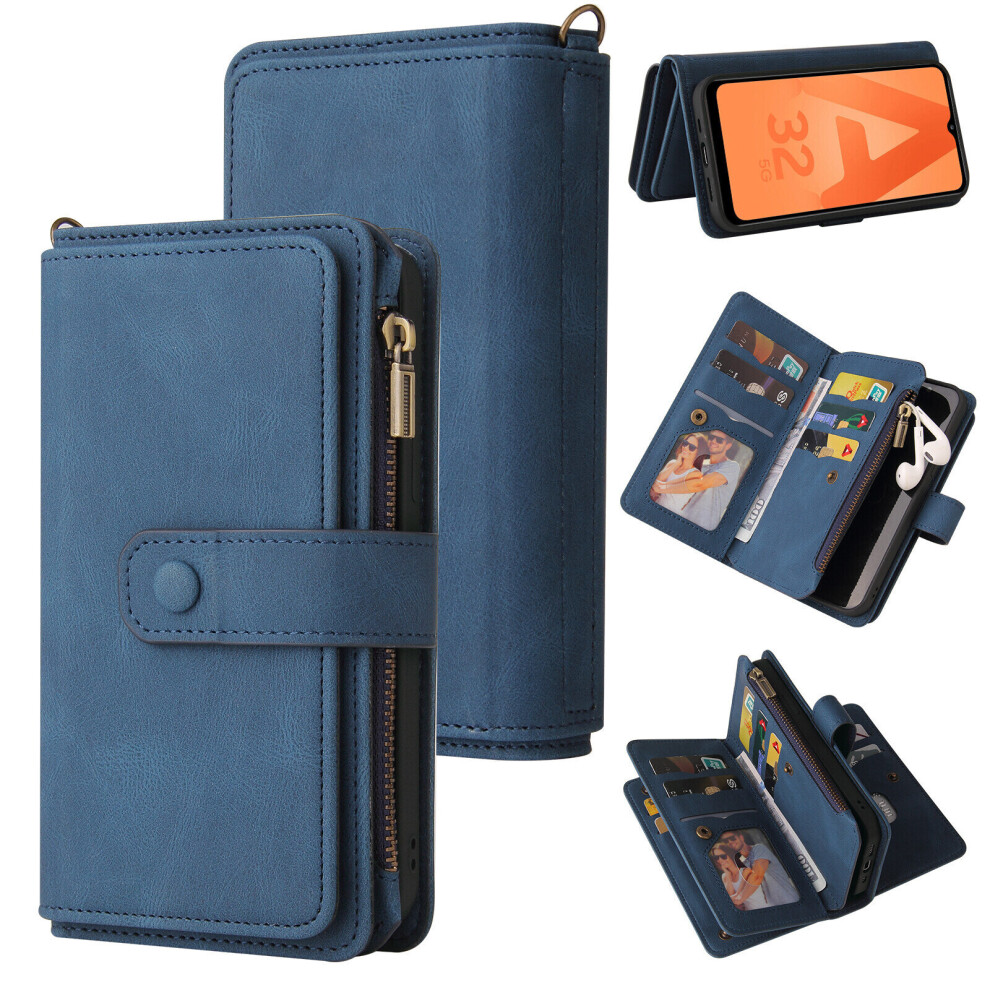 Samsung Galaxy A32 5G Case Wallet Flip Card Holder PU Leather Magnetic Protective Flip Cover - Blue