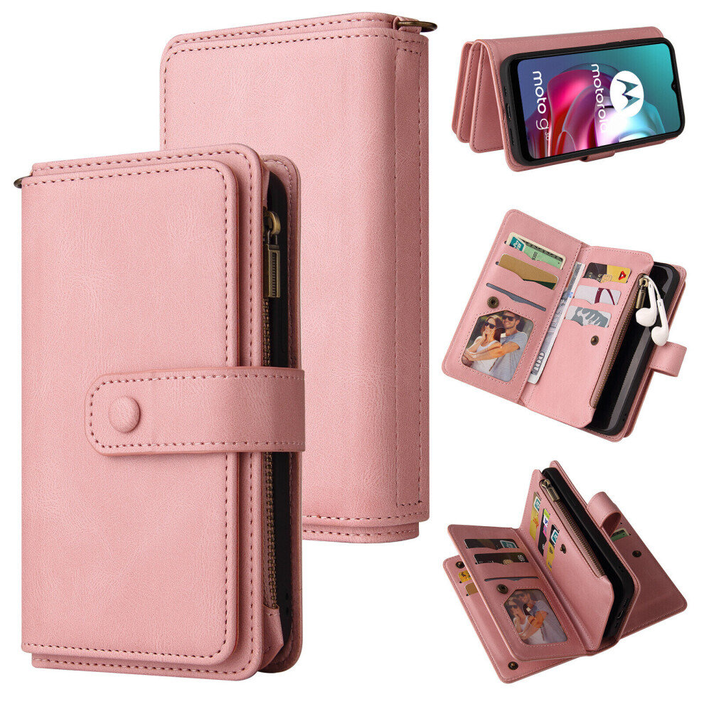Motorola Moto G10/G30 Case Wallet Flip Card Holder PU Leather Magnetic Protective Flip Cover - Pink