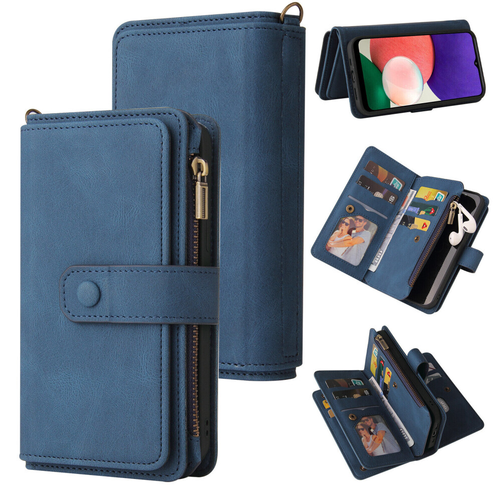 Samsung Galaxy A22 5G Case Wallet Flip Card Holder PU Leather Magnetic Protective Flip Cover - Blue