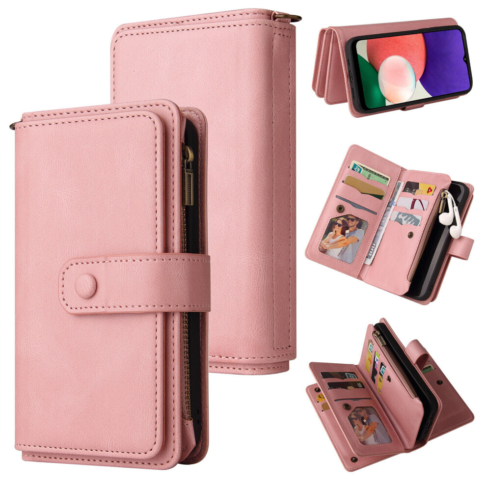 Samsung Galaxy A22 5G Case Wallet Flip Card Holder PU Leather Magnetic Protective Flip Cover - Pink