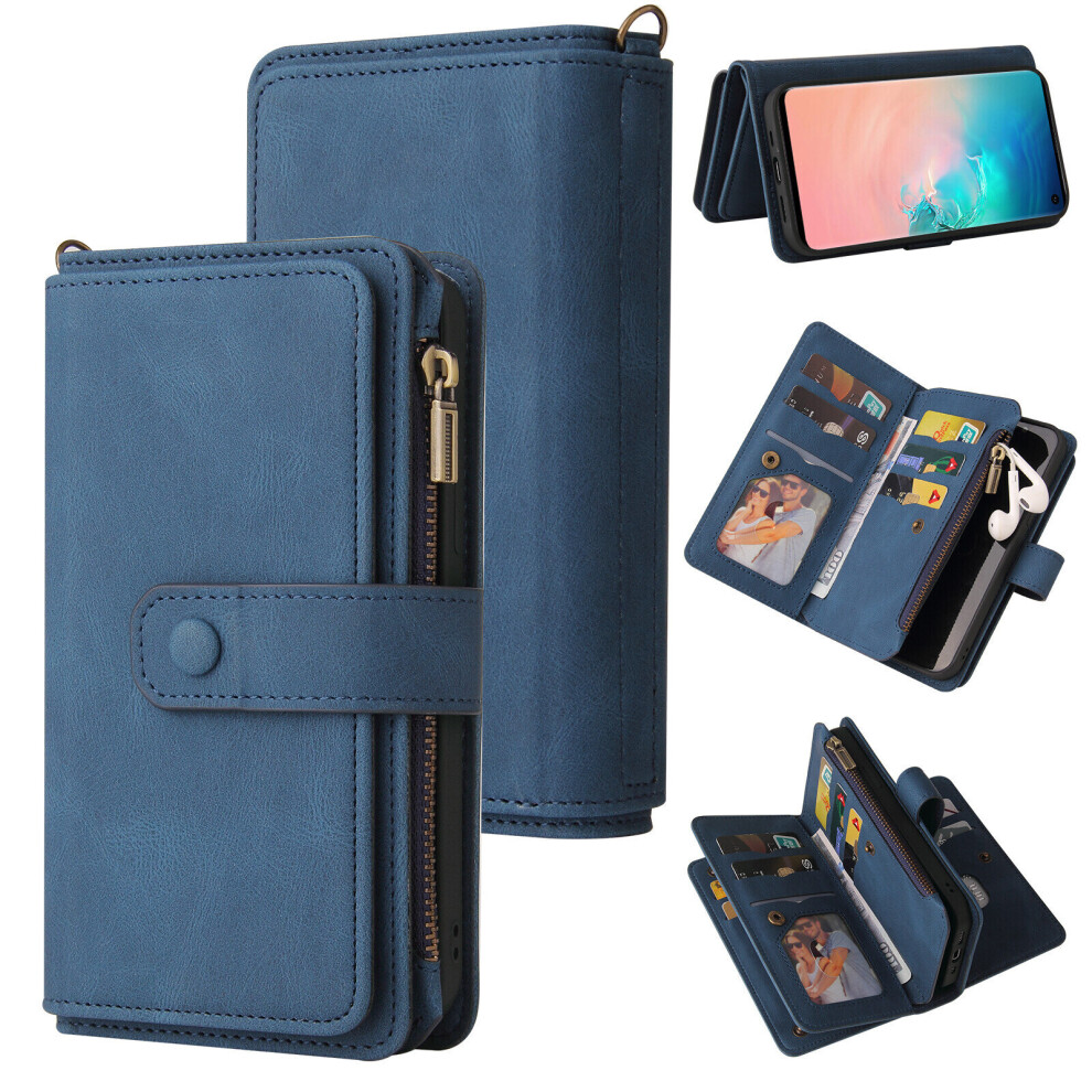 Samsung Galaxy S10 Case Wallet Flip Card Holder PU Leather Magnetic Protective Flip Cover - Blue