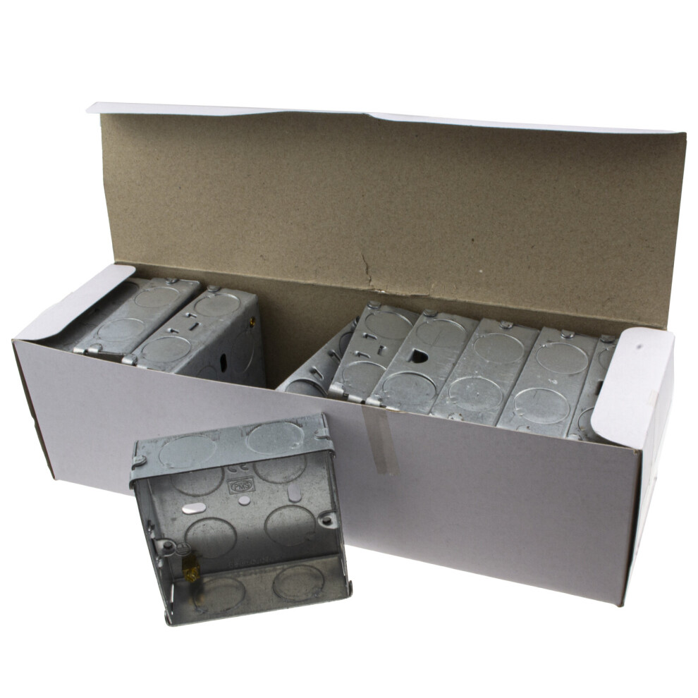 Flush Single Galvanised Steel Back Box With Fixed Lugs 25Mm [10 Pack] 5054338109770