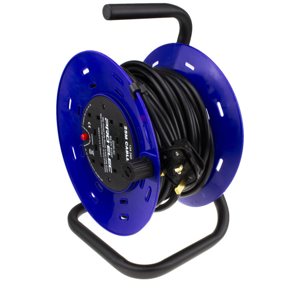 Kenable 4 Way Gang Mains Extension 13 Amp Power Outlet Reel Cable 25M