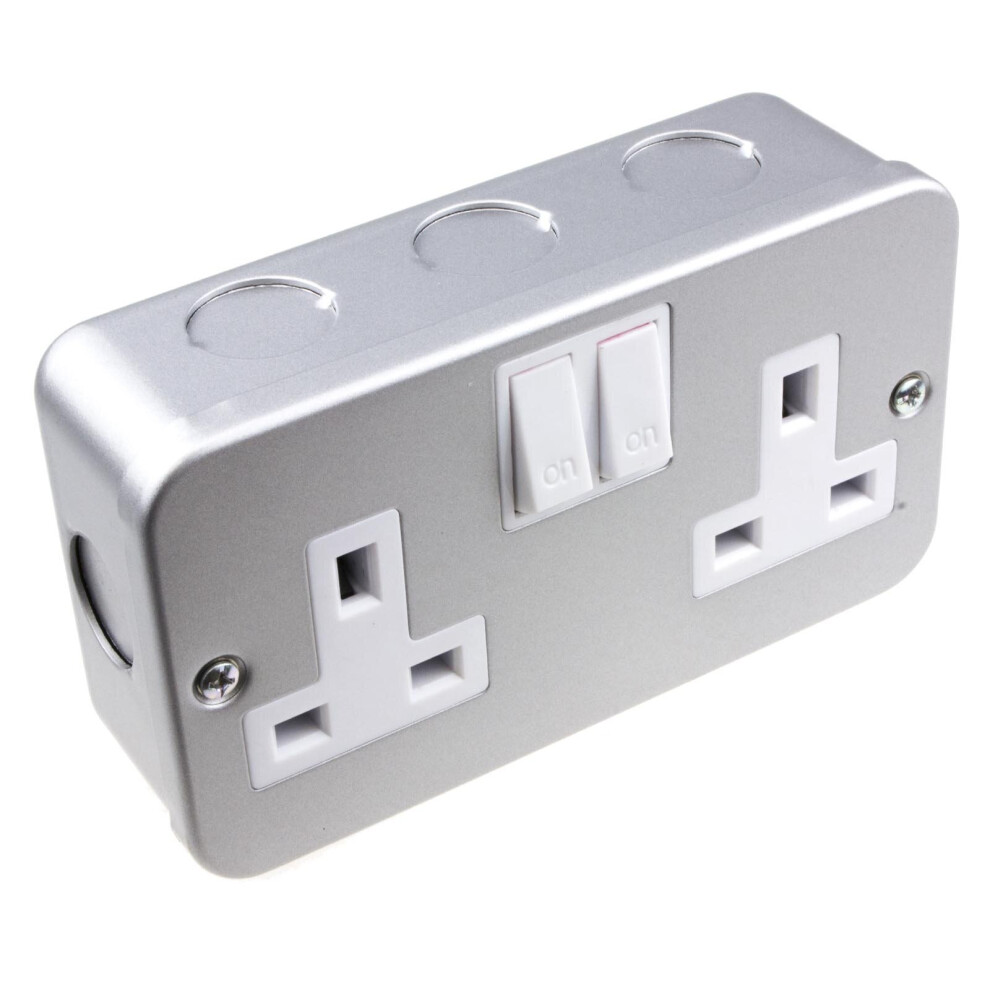 kenable Double Gang Metal Clad Steel UK Mains Power Socket with Cable Entry Points