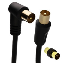 kenable RF Right Angle TV Aerial Freeview Plug Video Cable & Coupler GOLD 4m Black