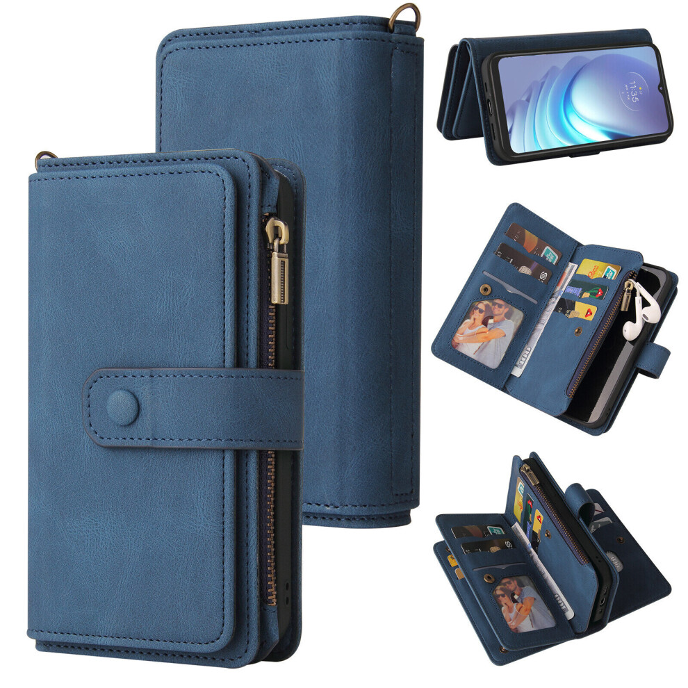 Motorola Moto G50 Case Wallet Flip Card Holder PU Leather Magnetic Protective Flip Cover - Blue