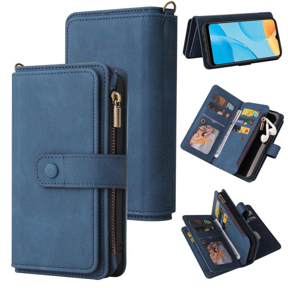 Gangxun Oppo A15/A15s Case Wallet Flip Card Holder Pu Leather Magnetic Protective Flip Cover - Blue