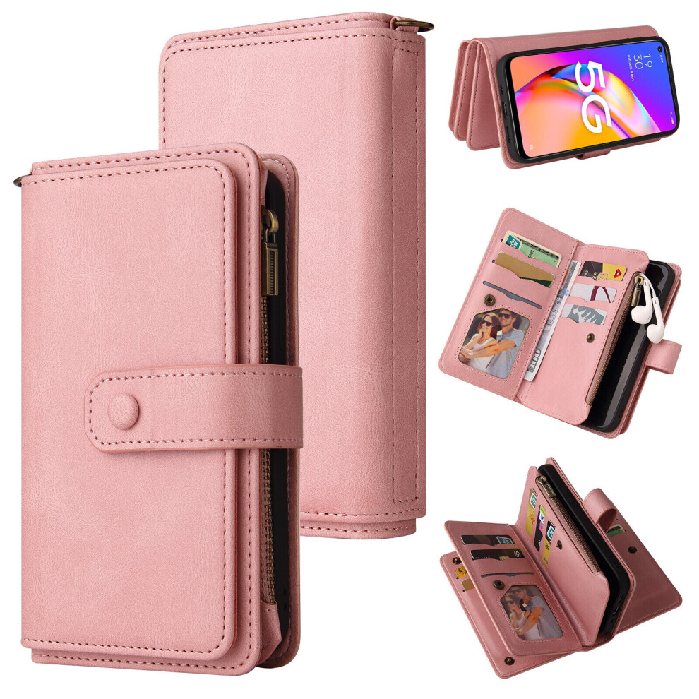 Gangxun Oppo A93 5G/A74 5G/A54 5G Case Wallet Flip Card Holder Pu Leather Magnetic Protective Flip Cover - Pink