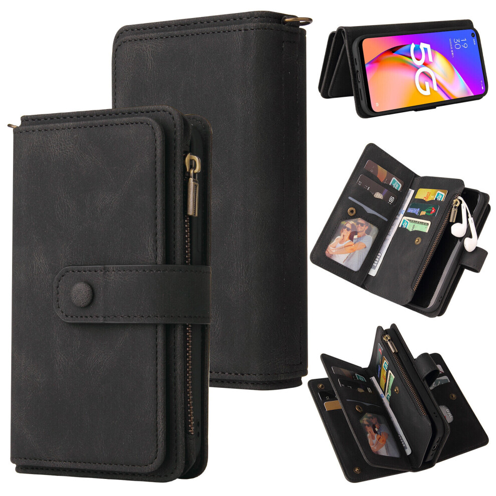 Gangxun Oppo A93 5G/A74 5G/A54 5G Case Wallet Flip Card Holder Pu Leather Magnetic Protective Flip Cover - Black