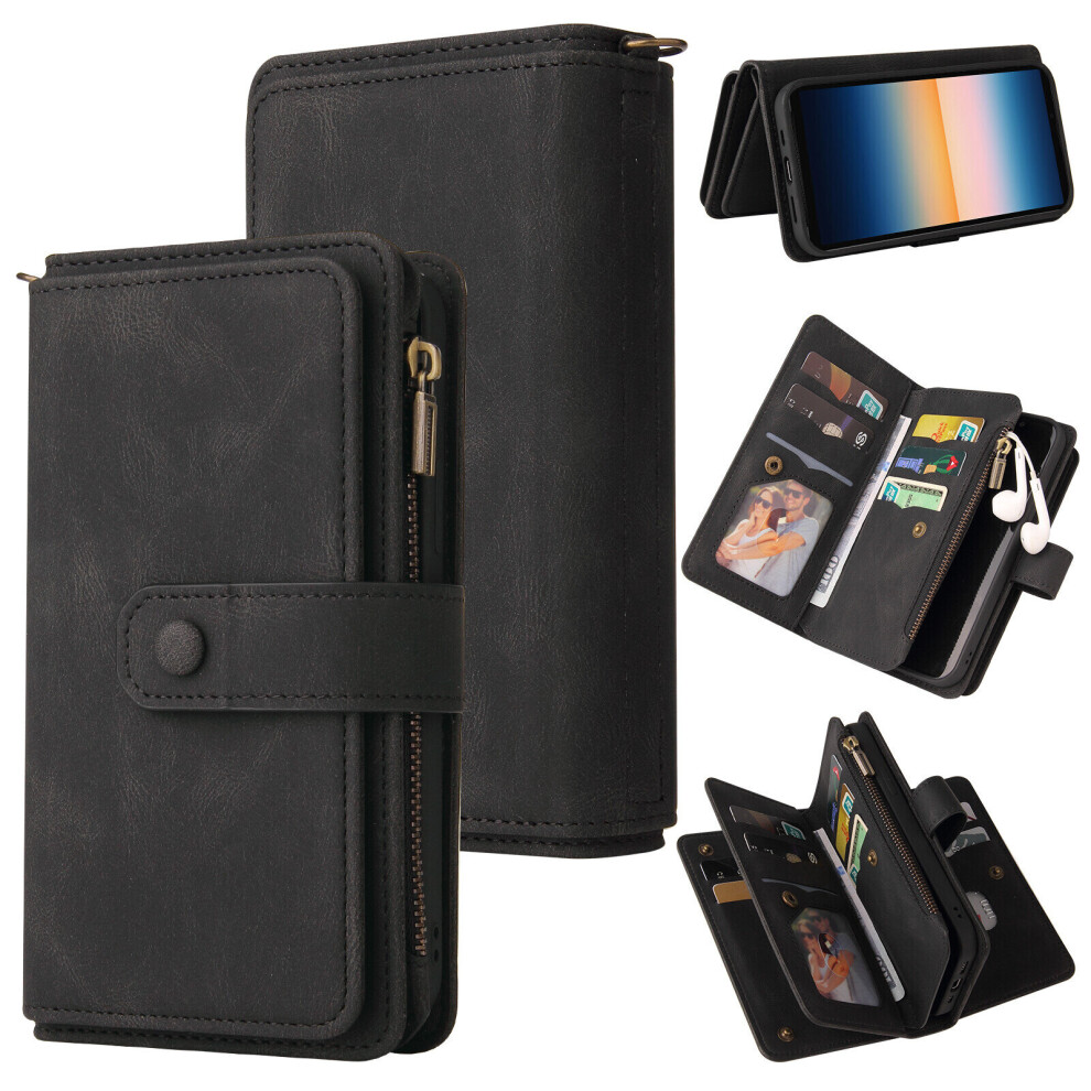 Sony Xperia 10 III Case Wallet Flip Card Holder PU Leather Magnetic Protective Flip Cover - Black