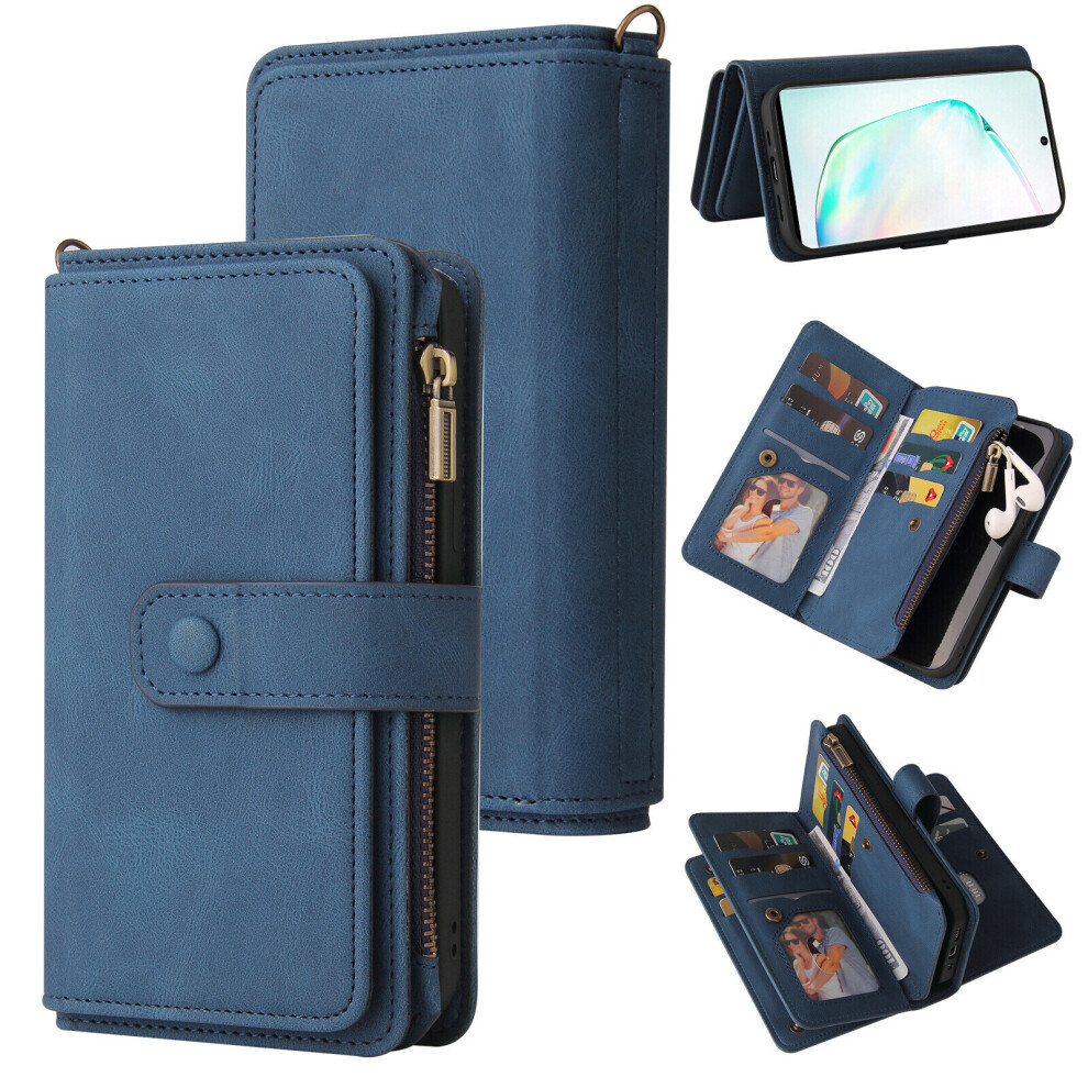 Samsung Galaxy Note 10 5G Case Wallet Flip Card Holder PU Leather Magnetic Protective Flip Cover - Blue