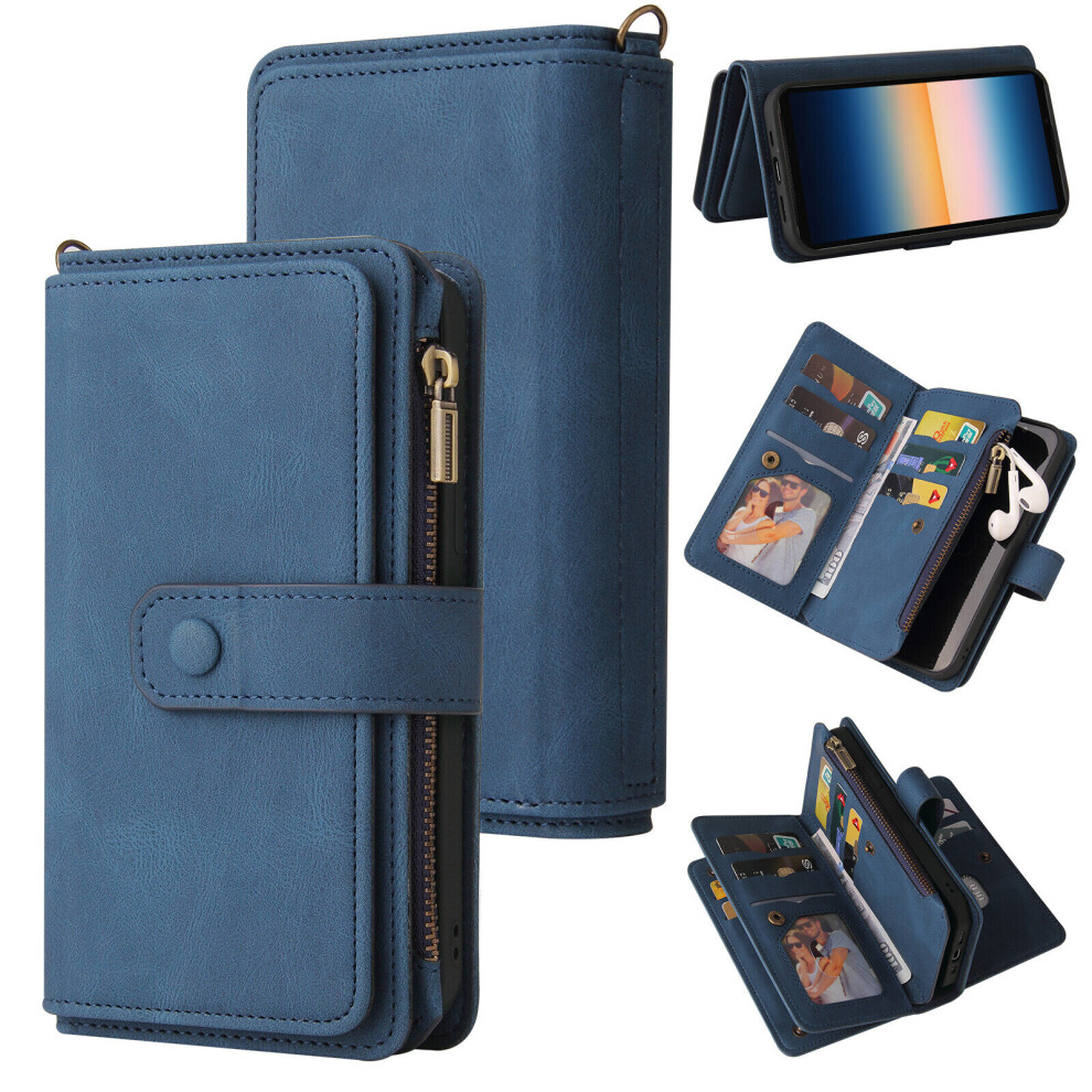 Photos - Case Sony Xperia 10 III Wallet Flip Card Holder PU Leather Magnetic Protective Flip Cover - Blue