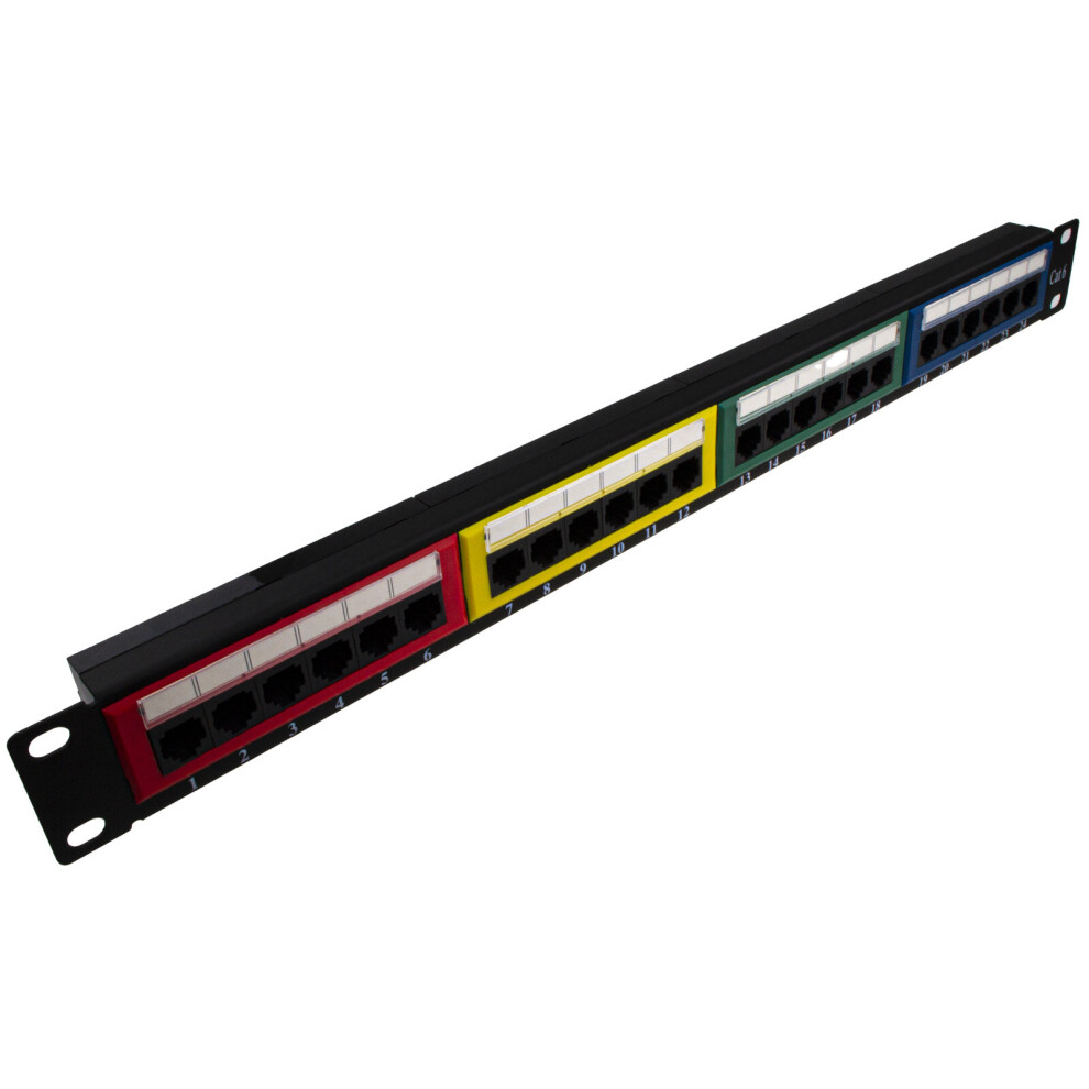 kenable Patch Panel Cat6 Rack Mountable 24 Port Ethernet Gigabit 19 inch Coloured Ports