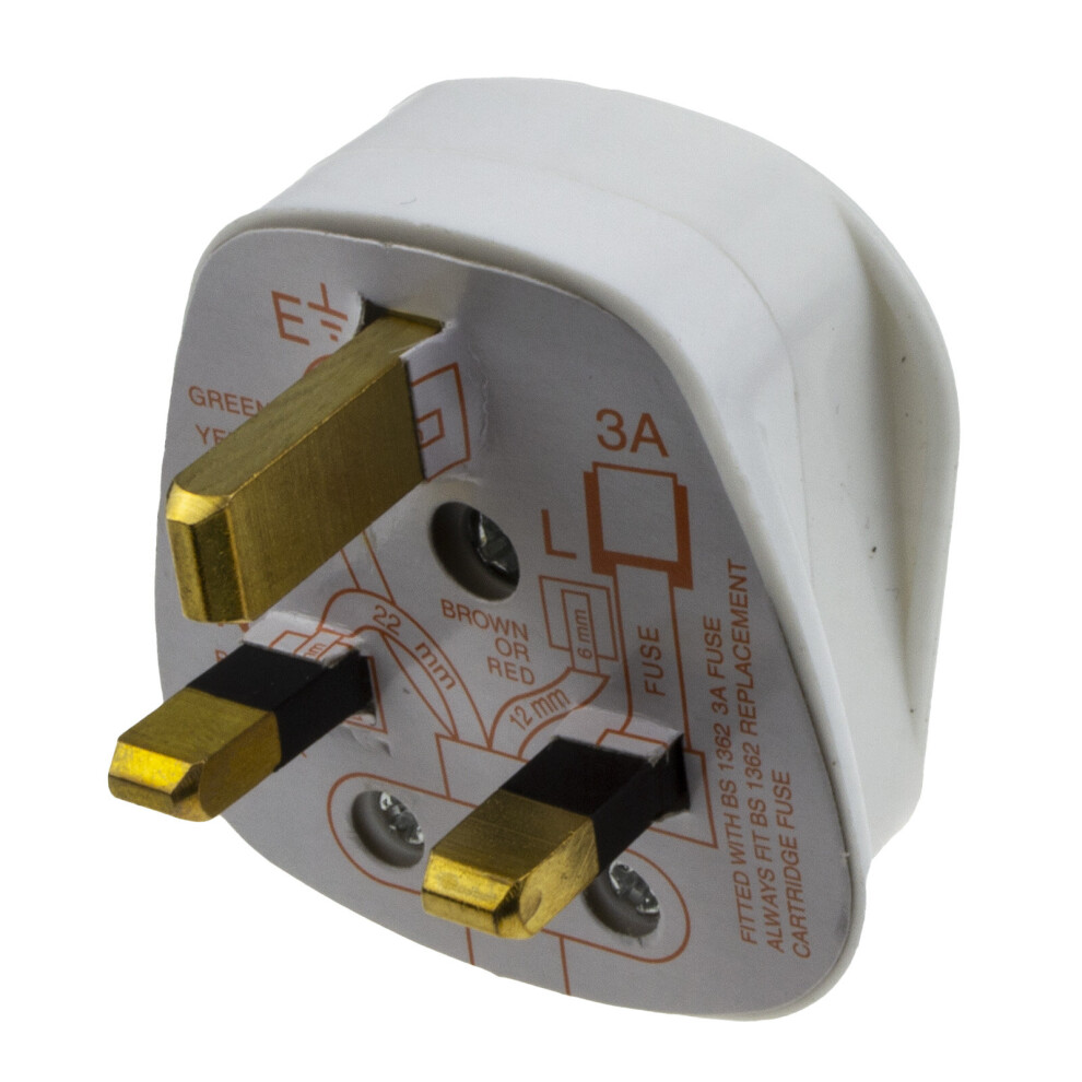 kenable Rewireable 3 Pin UK Mains Plug Fitted with 3A Amp Fuse White