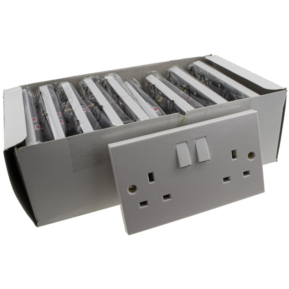 Electrical Uk Mains Socket Double 2 Gang Outlet Single Pole 13A White [10 Pack] 5054338109817