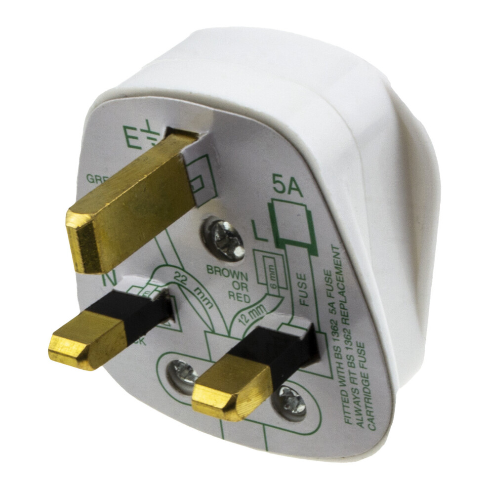 Kenable Rewireable 3 Pin Uk Mains Plug Fitted With 5A Amp Fuse White