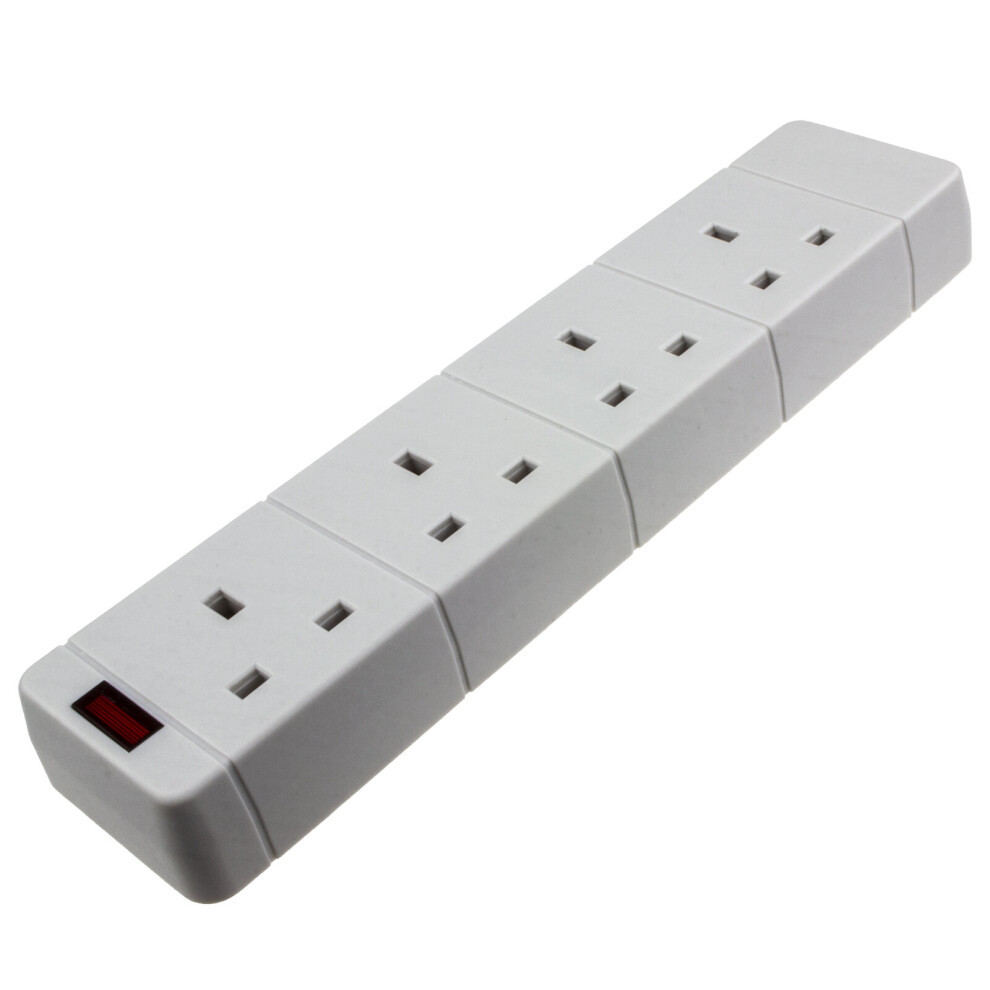 Kenable 4 Gang Way 13A Uk Rewireable Mains Extension With Neon Light/White
