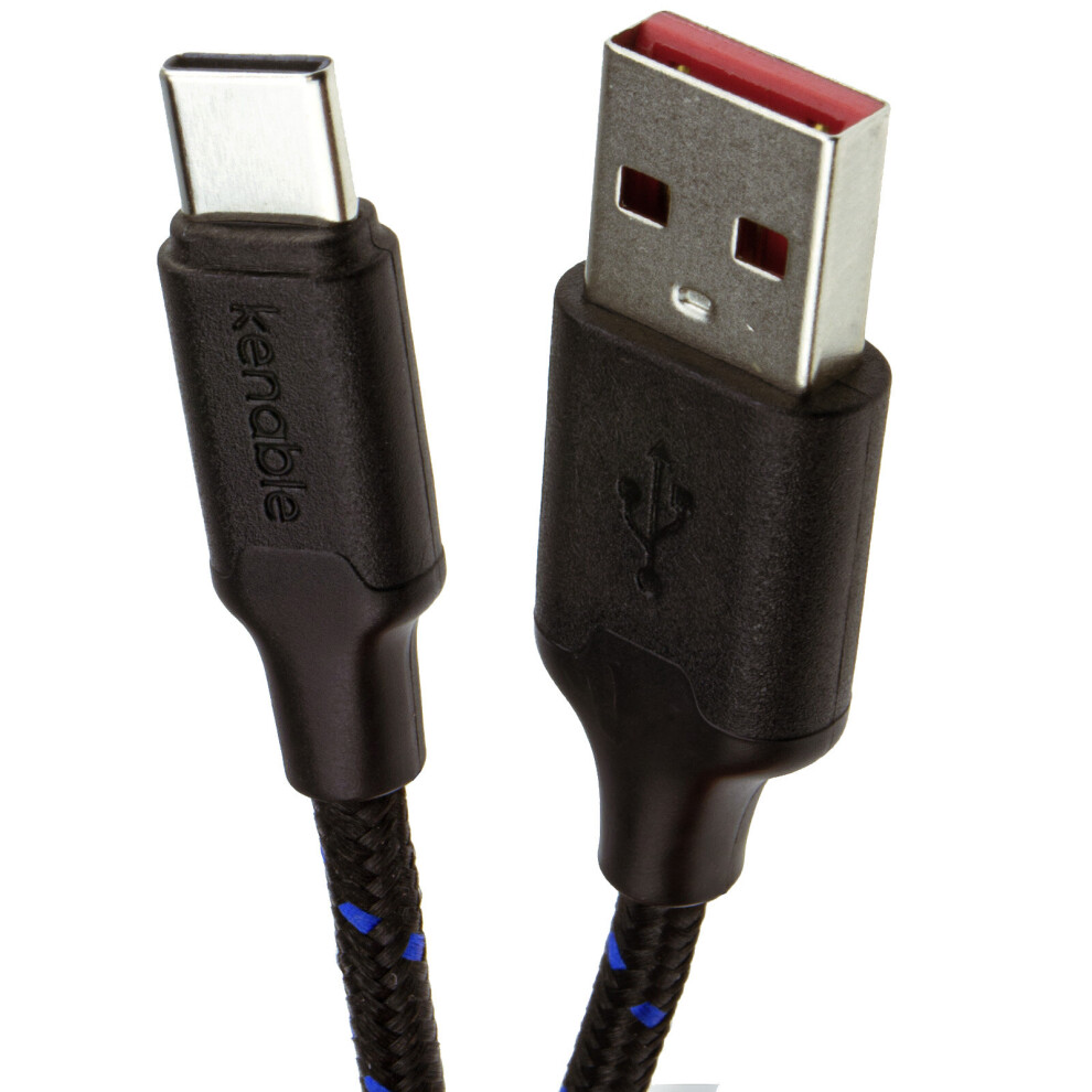 kenable BRAIDED 20AWG USB A To Type C USB C FAST CHARGE 3A+ Charging Cable 1m BLACK