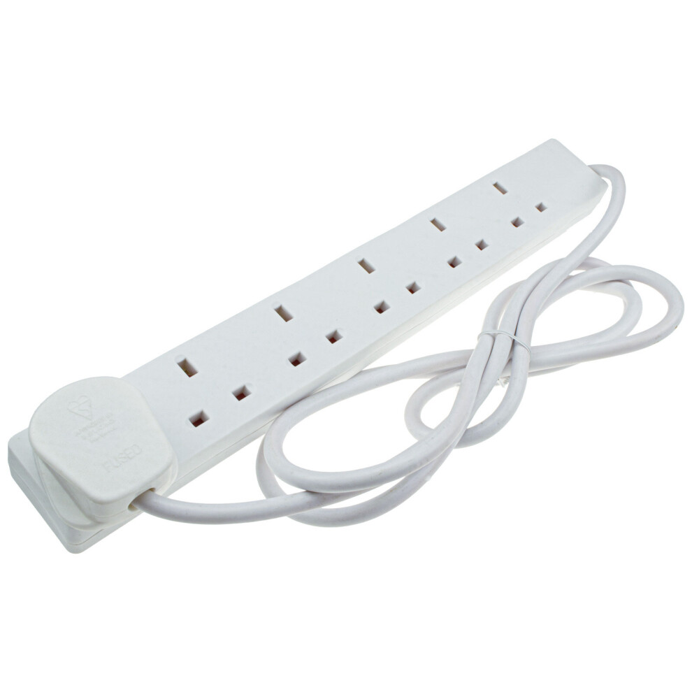 kenable 6 Gang/Six Way Slimline UK Mains Power Strip Extension Lead 2m White