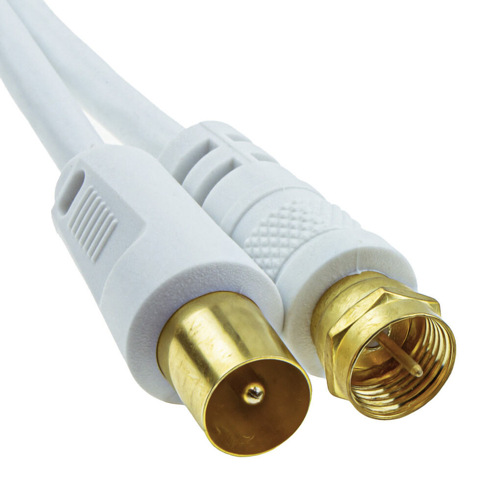 kenable Coaxial F Type Connector Male to RF TV Aerial Male Plug Cable White  3m Gold