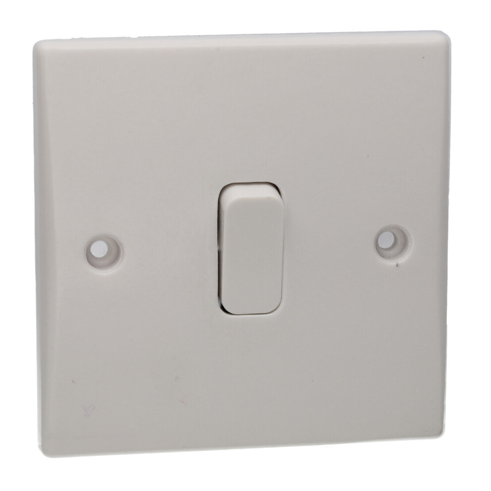 kenable 1 Gang 1 Way 10A Single Light Switch Rounded Faceplate White