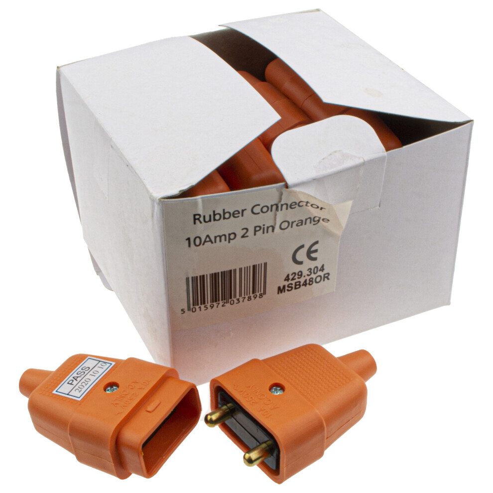 Kenable 2 Pin Heavy Duty Rubber 10 Amp In Line Coupler Connector Orange [10 Pack]